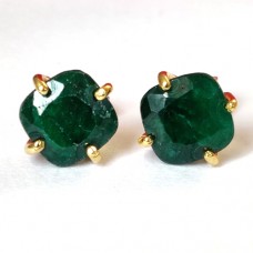 Raw emerald gemstone silver stud earring